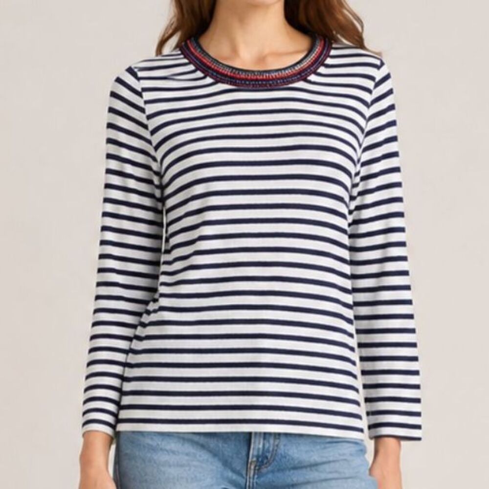 J. Crew Embellished Striped Sweater Navy Ivory Size Large